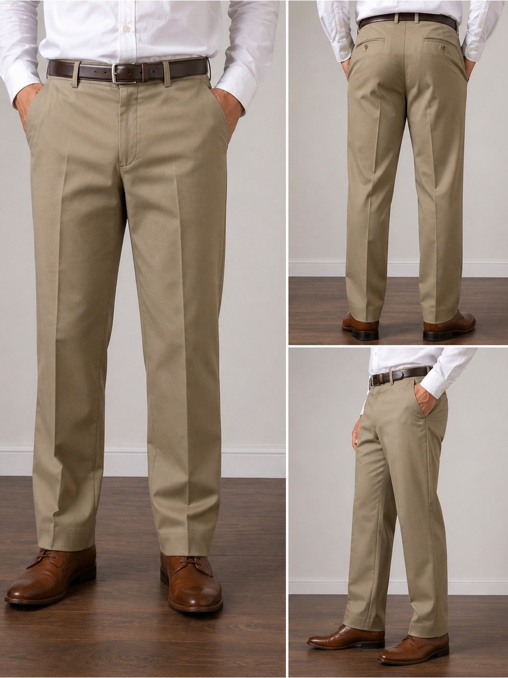 Men's Classic Flat-Front Dress Pants - Khaki